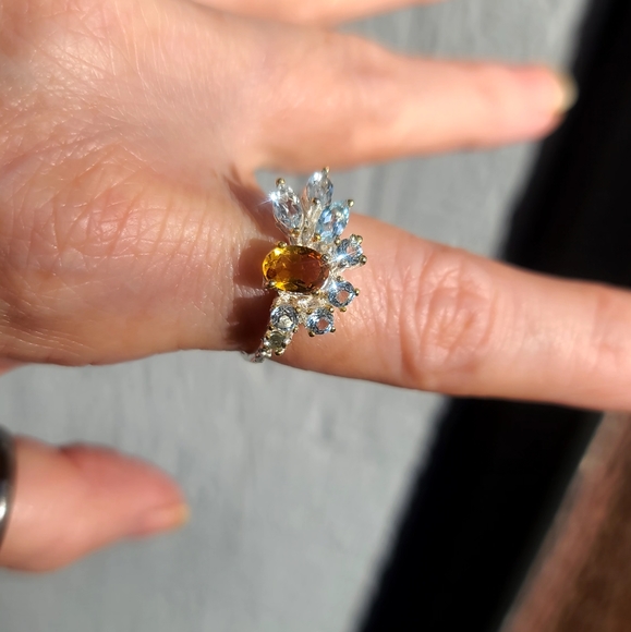 Gorgeous 3.5k Citrine Aquamarine & Topaz Sterling Engagement ring sz8.5 - Picture 9 of 11